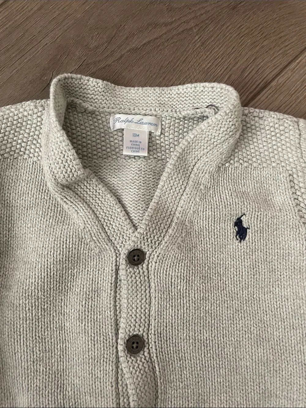 Ralph Lauren Boys Combed Cotton Cardigan Sweater Baby Sz:18M Heather Gray